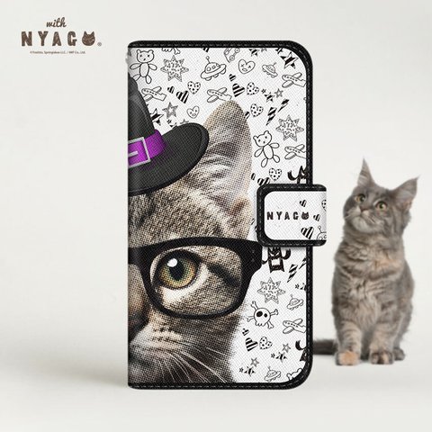  猫のスマホケース NYAGO 手帳型ケース 全機種対応［ ソラちゃん メガネ 魔法使い ］No.2S2248