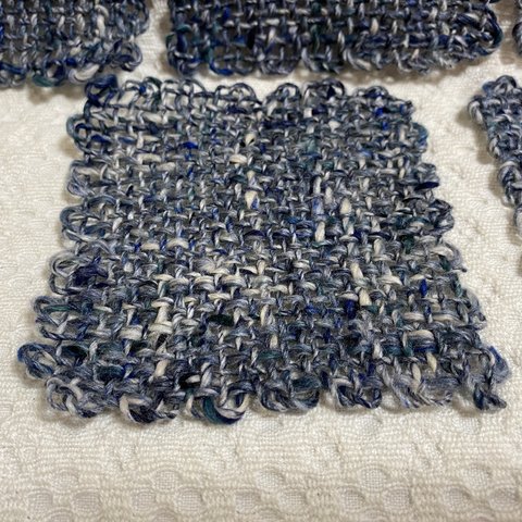 手織り　藍コースター　5枚セット　 送料無料