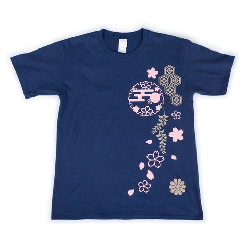 和柄Tシャツ（半袖・紺）桜・紋 Sサイズ