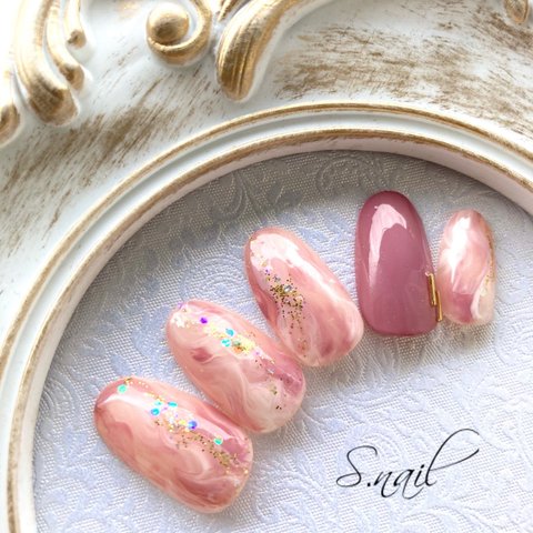 ネイルチップ　くすみピンク　ニュアンスネイル💅