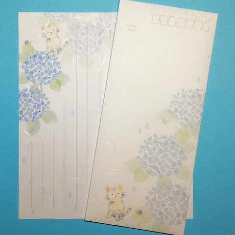 紫陽花咲く季節の縦書きレターセット