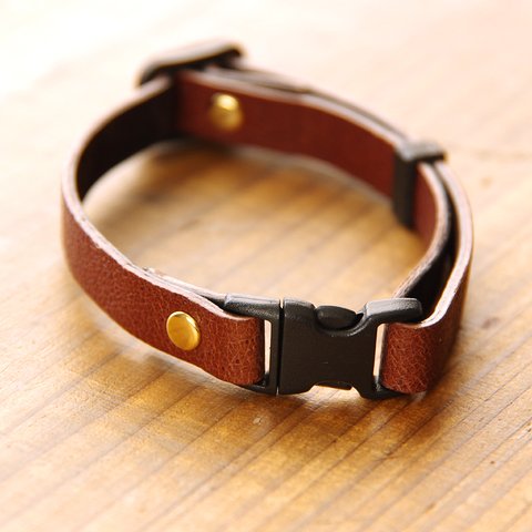 《RUSSETY》Soft leather cat collar　やさしい革の猫用首輪　チョコ