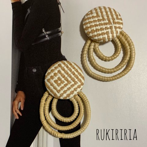 RUKIRIRIA #277 ラタンピアス ラタンイヤリング  大ぶりピアス 大ぶりイヤリング 