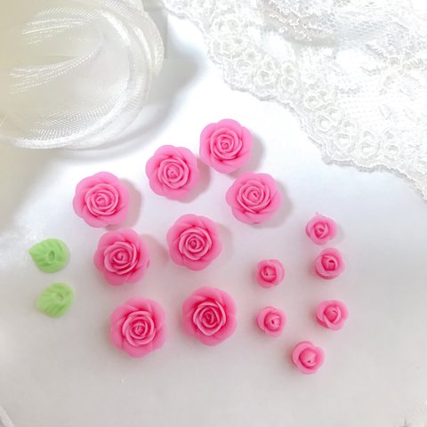 マゼンタ　ハンドメイド パーツ    材料  薔薇  3