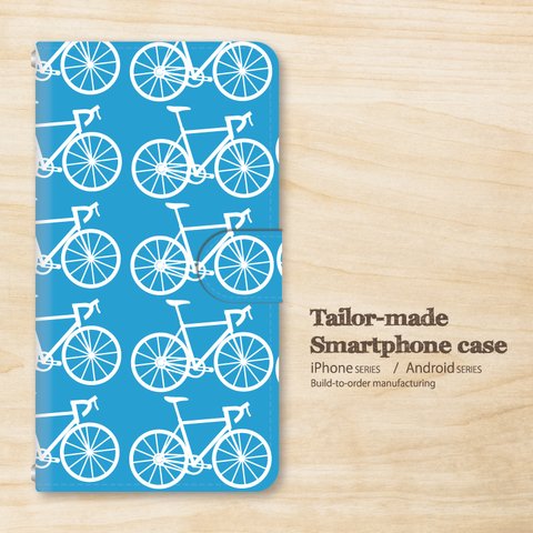 m6013_自転車ブルー　手帳型　ほぼ 全機種対応