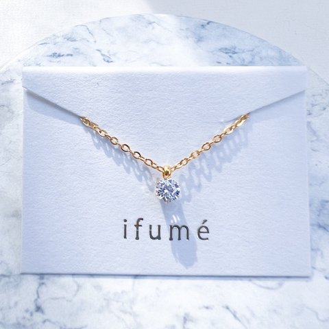 【ifumé】つけっぱなしOK！ダイヤモンドの輝きHeart&Cupidのひと粒ネックレス 金属アレルギー対応サージカルステンレス 