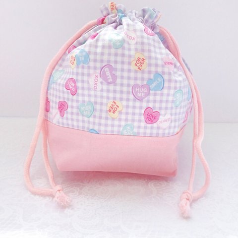 【お弁当袋】ゆめかわ 巾着袋 ランチ袋 赤ちゃん ベビー 袋 ピンク 紫 ハート