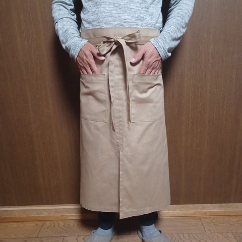 カフェエプロン　ロング丈　cotton100  スリット