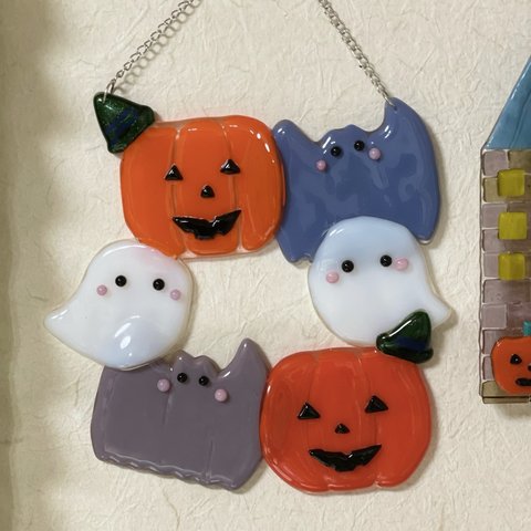 【即納】ハロウィン ガラスのリース