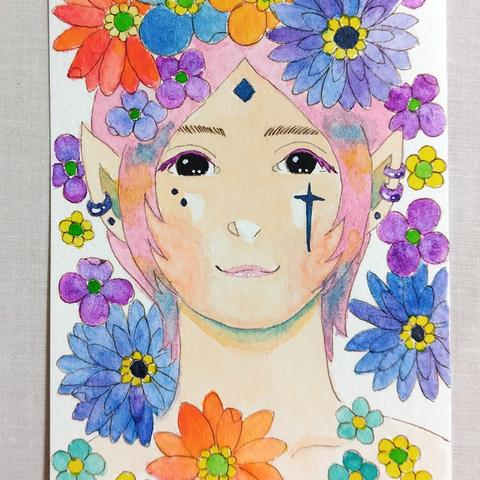 天使と花　イラスト原画