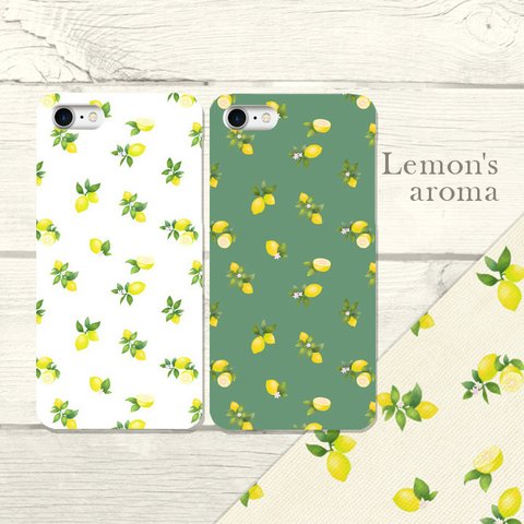 水彩調 レモンパターン " Lemon's aroma HD" ハードスマホケース iPhone/Android