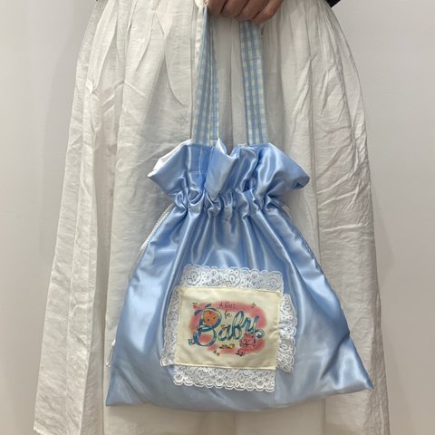 サテン♡レース　babyblue 巾着bag