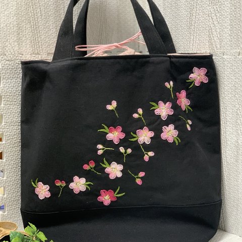 桜のトート巾着バッグ