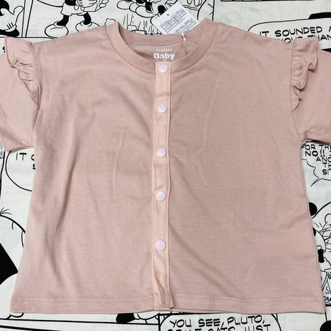 新品100cm前開き　くすみピンク半袖Ｔシャツ　無地　女の子　スナップボタン介護服