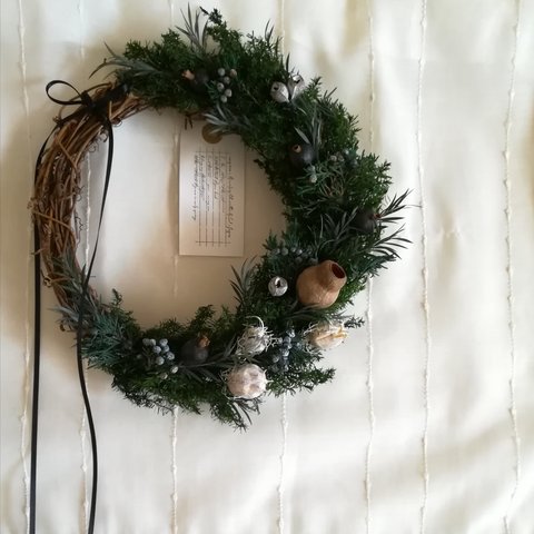 【受注製作】ヒムロスギの深い森wreath(プリザーブドフラワー　ドライフラワー　リース　ギフト　グリーン)