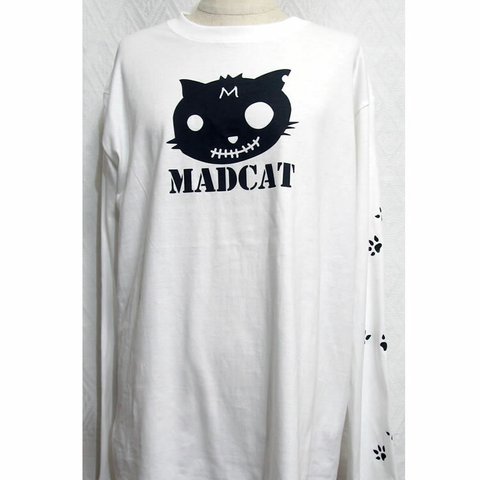 (S~XL)プリント長袖Tシャツ「MADCAT」黒猫（1-146）