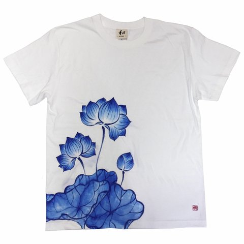蓮柄Tシャツ　手描きで描いた蓮の花のTシャツ