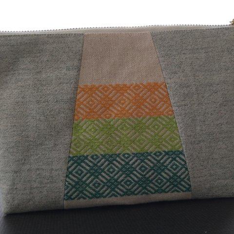 こぎん刺し刺繍ファスナーポーチ(緑)