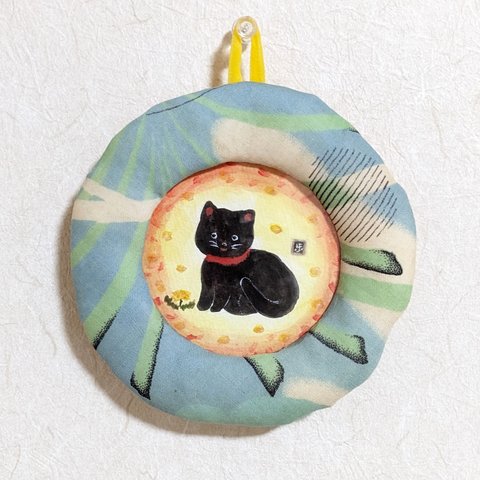 小さな絵「たんぽぽと黒猫」