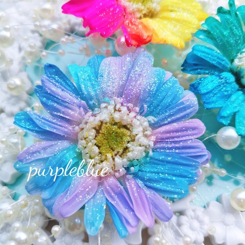 1輪販売♡♡パープルブルーガーベラ⸜❤︎⸝‍ 花材  プリザーブドフラワー アレンジメント