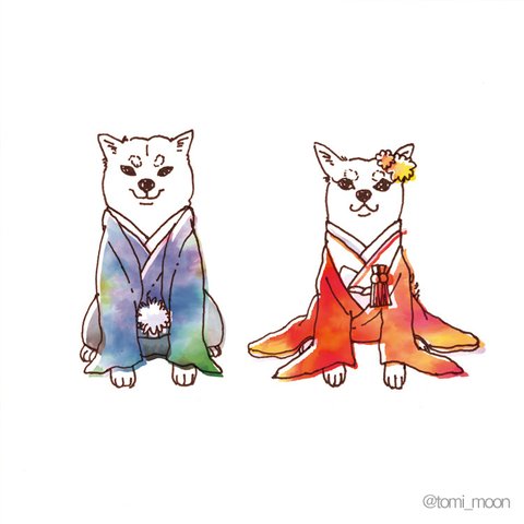 【tomi_moon】柴犬の和装 イラスト 着物 袴