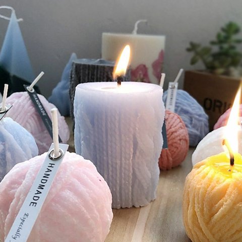 【選べる美味しい香り】モコモコニット柄キャンドル 白 ❤︎Bntterfly Candle❤︎