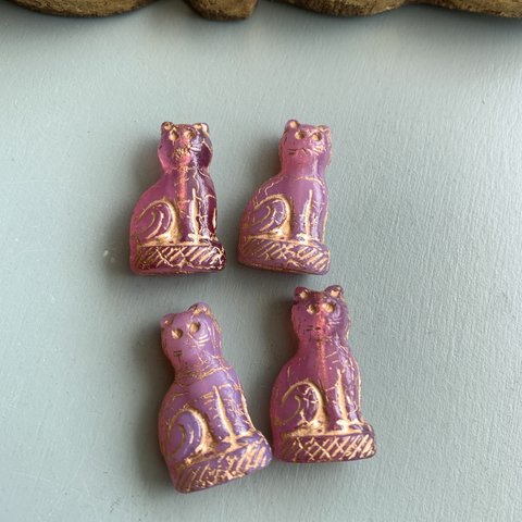 【1コずつ販売】JIRI＊IVANA#czech beads#チェコビーズ　egyptiancat24✖️14㍉ pink/bronze