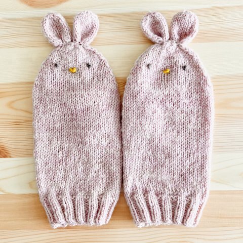 ホッコリ うさぎ さんの ミトン 手袋 🐇❄️　/  毛糸 手編み 編み物 かわいい 癒し 動物 アニマル 冬 ファッション 大人 うさぎ ウサギ 兎 ピンク