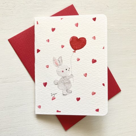 ❤️2枚セット 「ハートうさぎちゃん」水彩画イラストミニカード ウサギ　バレンタインカード　バレンタイン　バースデーカード❤️