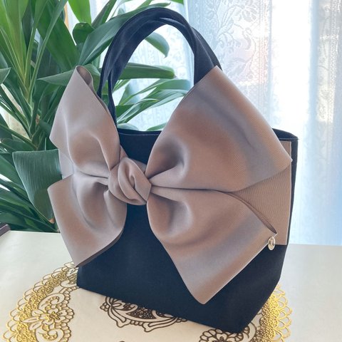 【グレー】Big Ribbon Bag★ビッグリボンバッグ