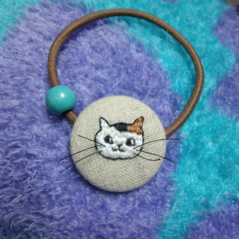 ねこたんヘアゴム　刺繍