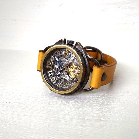アラベスク　AT　ＳＶ/ＭＯＶ　真鍮　イエロー　手作り腕時計