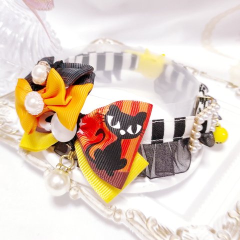 完売♡限定✨首輪✨大人ハロウィン🎃ダブルミニ&黒猫リボン🐈‍⬛ストライプ柄シフォンフリル♡