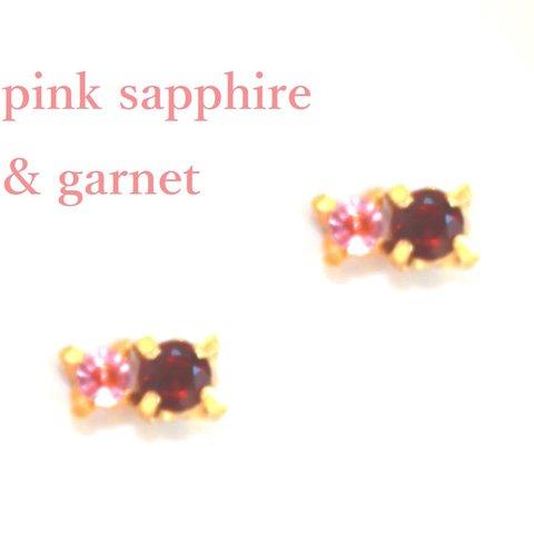 - aki otome - Pink Sapphire & Garnet Earrings / Pierce