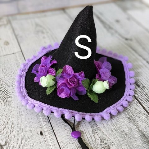 新作＊完成品＊（S)紫花　ハロウィンコスプレ　とんがりハット　三角　帽子