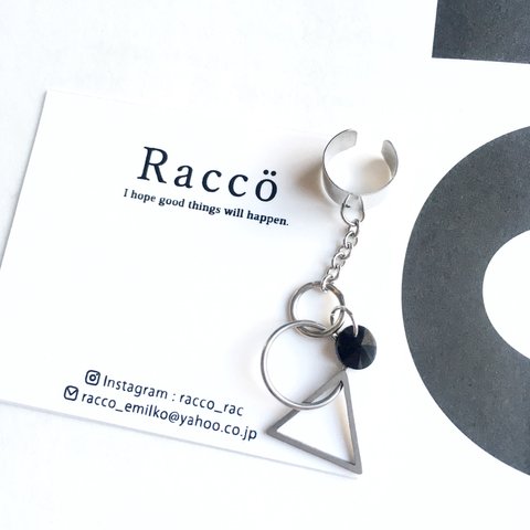 ◯△＋スワロフスキー geometry earcuff 片耳 オールステンレス イヤーカフ