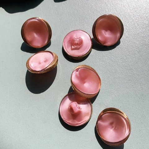 SALE【2コセット】#vintage#czech beads#czech button 18㍉　pink/gold 一体型