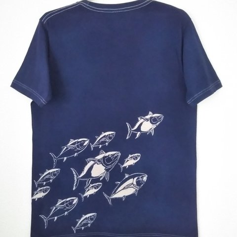 型染めLサイズお魚Tシャツ (男女兼用) ～マグロ&カサゴ～