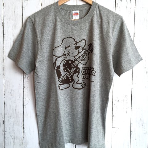 ギター 犬『guitar dogg』Tシャツ・ミックスグレー 