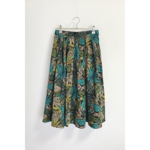 Vintage 80s retro botanical pattern green long skirt レトロ ヴィンテージ 古着 ボタニカル柄 グリーン ロング スカート