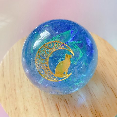 ゆりゴナイト®︎幸福珠（こうふくだま）オルゴナイト【猫ちゃんの宇宙旅】〜Happy-Ball  お座布団付き