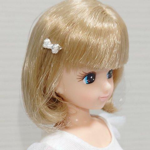 240リカちゃん プチリボンヘアピン（白パール・シルバー）゜0710