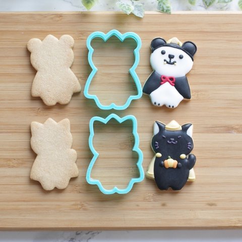 マントのクマ＆ネコ　ミドルサイズセットの　クッキー型　クッキーカッター　【2020　ハロウィン】シリーズ　