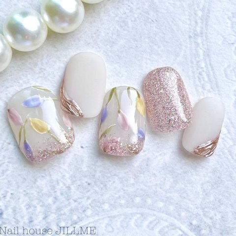 New【華やかチューリップ🌷とフラッシュNail pink】