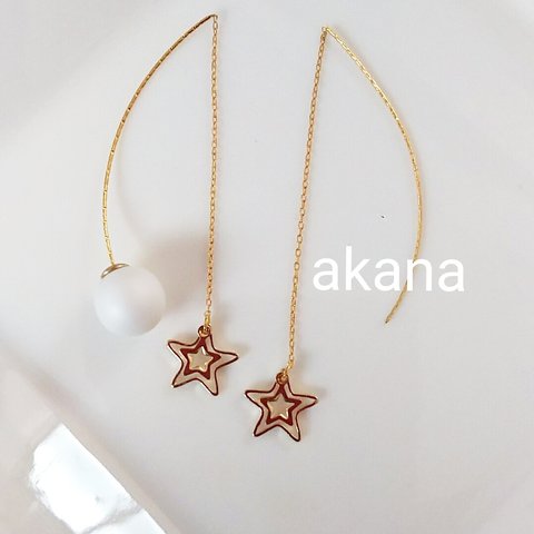 再販＊星とパールのゆらゆらピアス