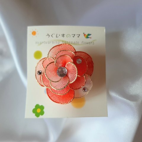 【メッシュフラワー】お花のアクセサリー　お花のコサージュ　お花のマスク飾り