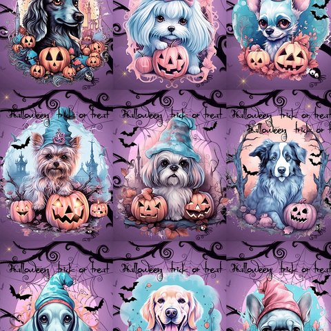 オリジナル 生地 ブロックデザイン ハンドメイド素材  犬 ハロウィン