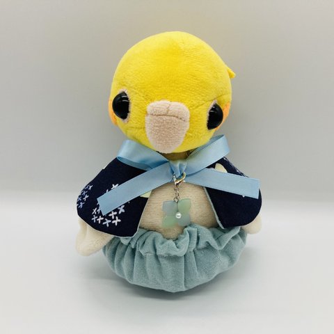 【受注製作only】紫陽花 と 文鳥 の ケープ セット ( 紺 ) * 文鳥 着せ替え ぬいぐるみ 用*  梅雨 アジサイ あじさい  ぬいぐるみ服 ぬい服 ぬいコス 20230401