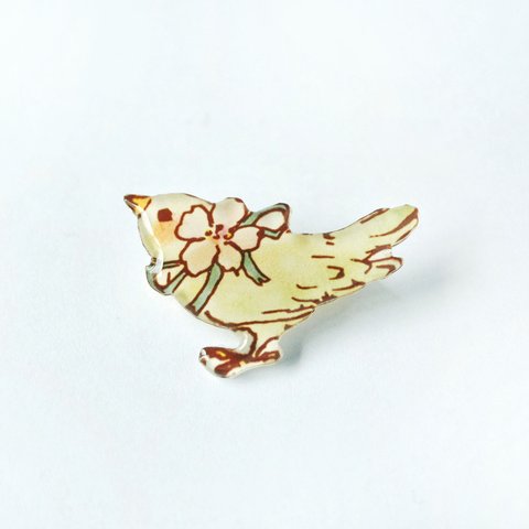 Sakura bird brooch-01｜春の桜と小鳥のブローチ〔動物・鳥シリーズ〕 