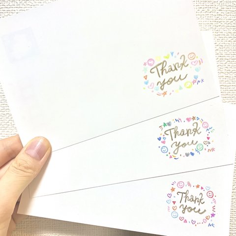 【組み合わせ自由】【3枚セット】😊💓ニコちゃんマークのthankyouカード💌💛　かわいい/おしゃれ/ポストカード/ハガキ/カラフル/thankyou/サンキュー